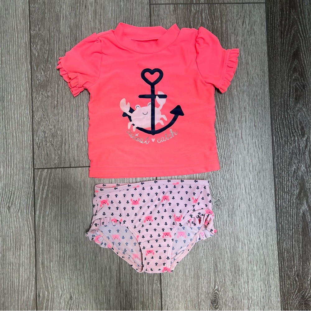 CARTERS 2PC SHORT SLEEVE RASH GUARD AND BOTTOMS SWIMSUIT 12MO